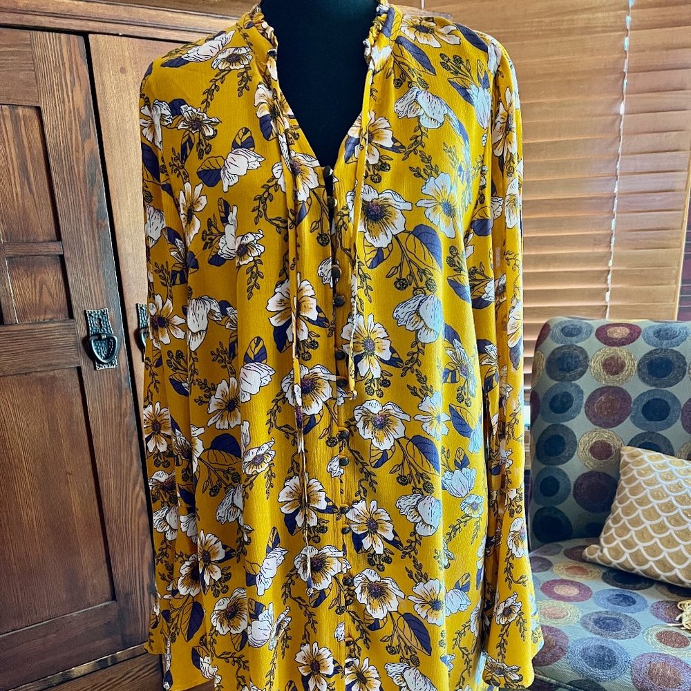 Xhilaration Long Sleeve Floral A-Line Dress Size Large